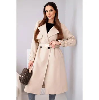 Dámský kabát Dámský kabát s páskem a zlatými přezkami béžový UNI