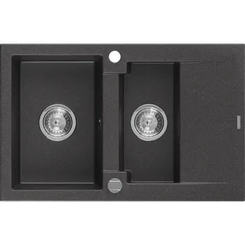 Granitový dřez Mexen Gaspar - dřez granitový 73,7x47,5cm, 1,5-komorový, černá-skvrny, 6507731505-76