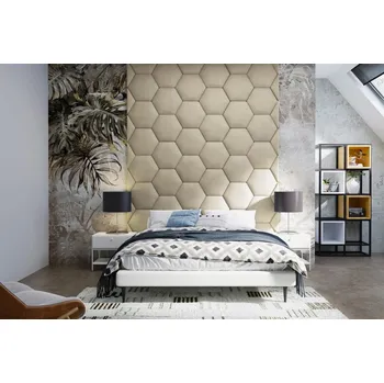 Předsíňová stěna Čalouněný nástěnný panel Hexagon 30 x 26 x 5 cm béžová