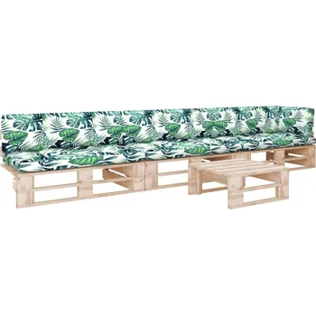 Zahradní sestava vidaXL 4díln zahradní sedací souprava z palet podušky borovice [3066690] Barva: Vzor listí, Barva dřeva: Hnědá