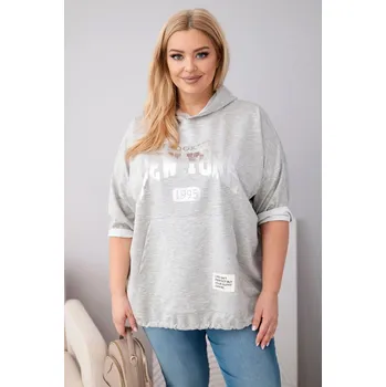 Dámská mikina Dámská mikina Plus Size viskózová s kapucí a klokaní kapsou šedý melír UNI