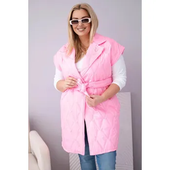 Dámská vesta Dámská vesta Plus Size prošívaná s páskem a límcem světle růžová UNI