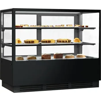vasegastro Cukrářská chladicí vitrína - 1,5 m - 2 police - zrcadlová přední strana - hranatý (LED)
