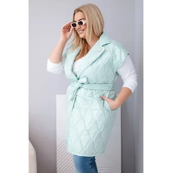 Dámská vesta Dámská vesta Plus Size prošívaná s páskem a límcem mátová UNI