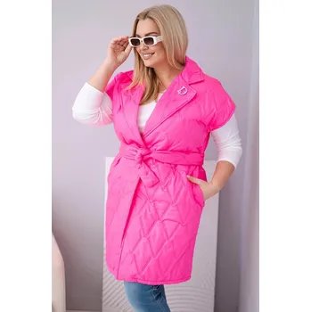 Dámská vesta Dámská vesta Plus Size prošívaná s páskem a límcem neonově růžová UNI