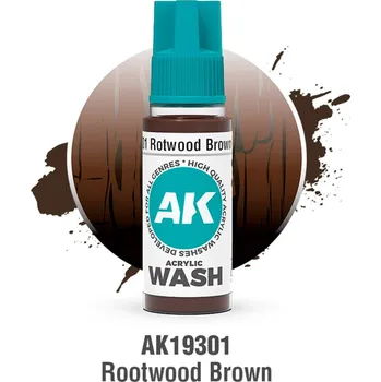 Modelářská barva AK Interactive Acrylic Wash Rotwood Brown 18 ml