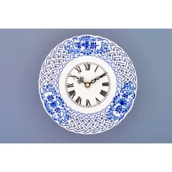 Hodiny Cibulák Hodiny prolamované se strojkem 18 cm originální cibulákový porcelán Dubí, cibulový vzor,