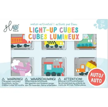 Hračka pro nejmenší Glo Pals - svítící senzorické kostky do vody s vozidly (6ks)