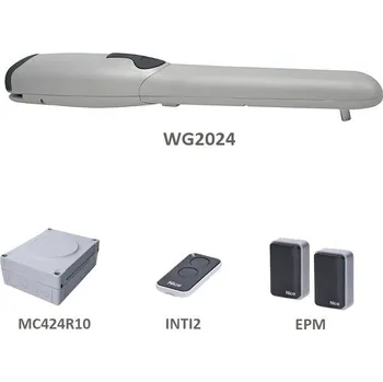 Pohon brány WINGOKit 2024-1K sada pohonu Nice, průjezd do 2 m - sestava WINGO KIT s pohonem křídlové brány do 2 m průjezdu obsahuje pohon pro 1-křídlovou bránu WG2024, elektroniku s vestavěným přijímačem, vysílač, fotobuňky