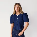 Reserved - Džínová halenka s volánkem peplum - tmavomodrá - 874IU-59J - 874IU-59J-XL