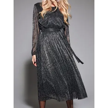 Dámské šaty Sinsay - Třpytivé midi šaty s vázáním v pase - sříbrná - 452BE-SLV - 452BE-SLV-XXS-1