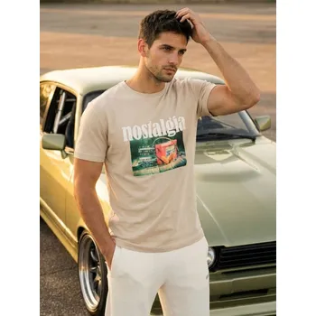 Dámské oblečení Sinsay - Bavlněná košilka s potiskem - béžová - 260HL-08X - 260HL-08X-2XL