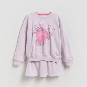 Dívčí mikina Reserved - Bavlněná souprava s potiskem - levandulová - 257HN-04X - 257HN-04X-152