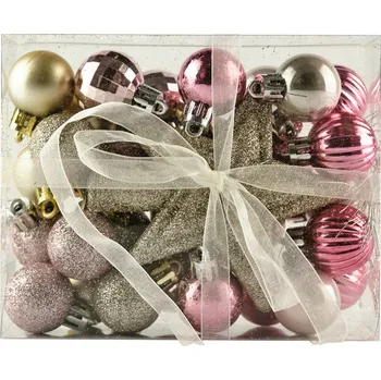 Vánoce DECOLED Sada vánočních ozdob 29 × 3 cm baňky, 1× glitter špice, růžová a stříbrná