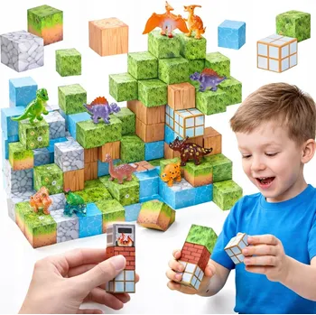 ostatní stavebnice Velká Sada Magnetických Stavebnice 3D Krychle Dinozauři Pixely 114 dílků