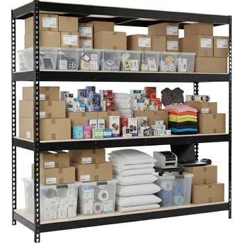 Dílenský regál Lakovaný černý regál Mamutex Heavy 1800x1200x450 mm – 4 police, nosnost 1200 kg