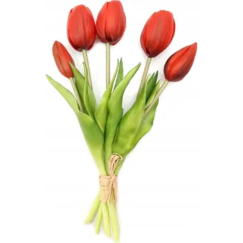 umělá květina TULIPÁNY SILIKONOVÉ KYTICE 5 kusů ČERVENÉ UMĚLÉ KVĚTY TULIPÁN