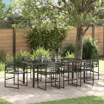 Zahradní sestava vidaXL Zahradní jídelní souprava 9 pcs Černá Práškově lakovaná ocel [3379329]