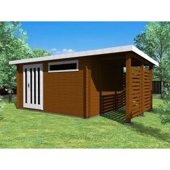 Zahradní domek Zahradní domek Alfred 400x300 s dvoukřídlými dveřmi a přístavbou