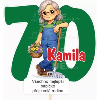 Party dekorace Personalizovaný zápich Zahradnice pro důchodkyně se jménem 180 mm