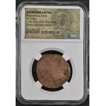 Byzantská říše – AE Follis, anonymní emise (třída A2) 976–1035, NGC Ancients