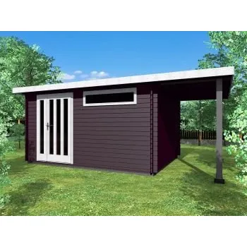 Zahradní stavba Zahradní domek Alfred 400x300 s dvoukřídlými dveřmi a přístřeškem