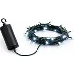 DECOLED LED světýlka na baterie venkovní 2,2 m ledově bílá, 20 diod, zelený kabel IP44, ovladač, 4× AA