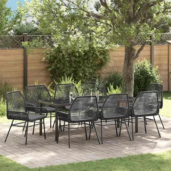 Zahradní sestava vidaXL Zahradní jídelní souprava s polštářem 9 pcs Černá polyratan [3380875]