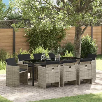 Zahradní sestava vidaXL Zahradní jídelní souprava 9 pcs Světle šedá polyratan [3379963]