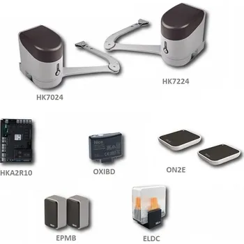 Pohon brány HykeBDKCE sada pohonů Nice, křídlo do 3,5 m - HykeKit sestava s pákovými pohony pro křídlovou bránu obsahuje pohon s řídicí jednotkou, pohon ovládaný, 2 x vysílač se zpětnou vazbou, fotobuňky, maják