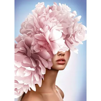 Obraz Obraz Na Plátně Umělecký Ženský Portrét s Růžovými Květinami 90x60