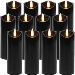 LED černé svíčky s efektem plamene 15 x 5 cm – sada 12 kusů