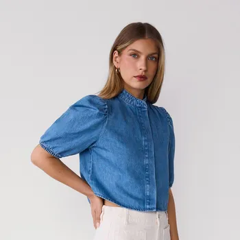 Dámská košile Reserved - Džínová košile s balonovými rukávy - modrá - 7794B-50J - 7794B-50J-S