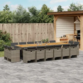 Zahradní lavice zahrada-XL 17dílný zahradní jídelní set s poduškami šedý polyratan 3277837