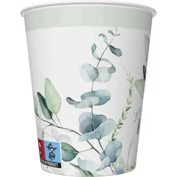 Papírový ubrousek Paper Design Kelímek papírový 250ml 8ks Listy eukalyptu "Eucali