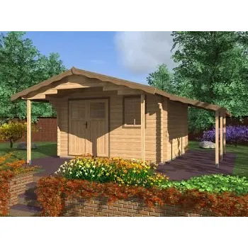 Zahradní stavba Zahradní domek Laura 350x300 Ekonomik, čelní přesah střechy 170 cm, dvoukřídlé dveře, přístřešek