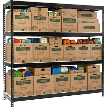 Dílenský regál Lakovaný černý regál Mamutex Heavy 1600x1600x700 mm – 4 police, nosnost 1200 kg