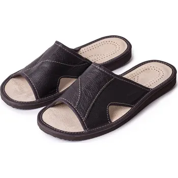 Pánské pantofle Vlnka Pánské letní kožené pantofle bez špice tmavě hnědá velikost obuv dospělí 41