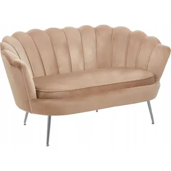 Křeslo VELUROVÁ SOFA KANAPA ZLATÉ NOHY DVOUMÍSTNÁ ČALOUNĚNÁ CAPPUCINO FURNITEX SF1-FX CAPPUCINO-CHROM