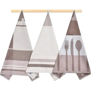 Utěrka Kuchyňské utěrky - sada 3 kusů Hnědá,Béžová,Bílá - 50x70 cm BX13947