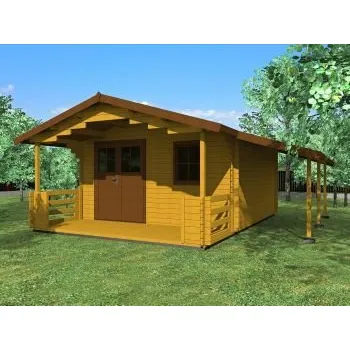 Zahradní domek Zahradní domek Luka 400x400 Ekonomik s dvoukřídlými dveřmi a přístřeškem