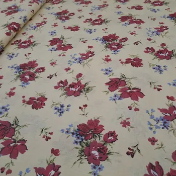 Pro útulný domov bavlněná látka RŮŽE VÍNOVÉ NA SMETANOVÉ