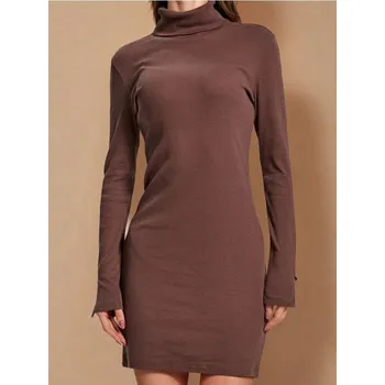 Dámské šaty Sinsay - Bavlněné mini šaty s rolákem - hnědá - 931EY-84J - 931EY-84J-XS