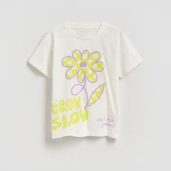 Reserved - Bavlněné tričko s potiskem - krémová - 415HU-01X - 415HU-01X-158