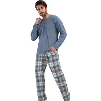 Pánské pyžamo Šedé a hnědě kárované pyžamo pro muže - cestování, hory 1P1846 šedá l