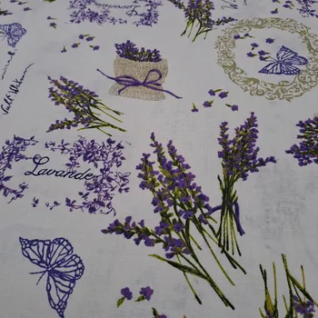Pro útulný domov bavlněná látka LEVANDULE A MOTÝLI NA BÍLÉ