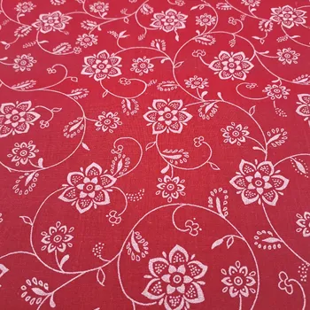 Pro útulný domov bavlněná látka BÍLÉ KVĚTY NA ČERVENÉ