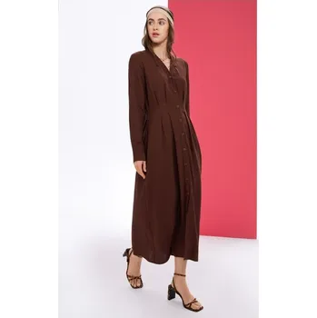 Dámské šaty Sinsay - Viskózové košilové midi šaty s příměsí lnu - tmavě hnědá - 284GY-89X - 284GY-89X-S