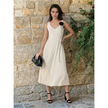 Dámské oblečení Sinsay - Strukturované midi šaty na ramínka - krémová - 146GY-01X - 146GY-01X-XXL