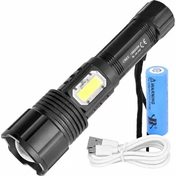 Svítilna Nakida BL-S6 hliníková LED svítilna, CREE P50 + COB, USB nabíjení (Hliníková LED svítilna Nakida BL-S6 s čipem CREE P50 a bočním COB světlem | Teleskopický Zoom s dosvitem 100 m | USB nabíjení s indikací stavu baterie | Materiál: Letecký hliník T6061 |)